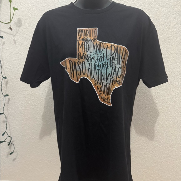 Texas Cities Graphic Tee Black Unisex Short Sleeve Shirt Size M - Picture 2 of 9